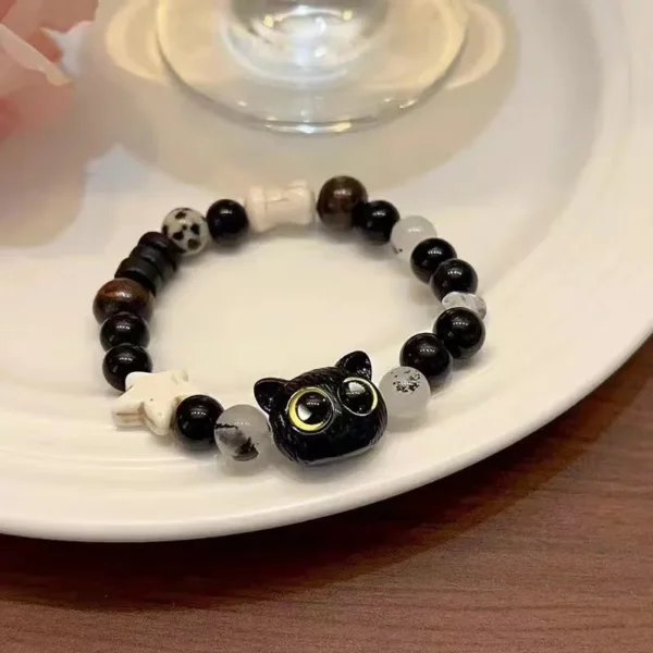 Cute Cat Bracelet For Women Funny Black Cat Bead